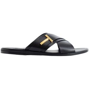 Tom Ford, Schoenen, Heren, Zwart, 42 EU, Leer, Zwarte Leren Preston Sandalen