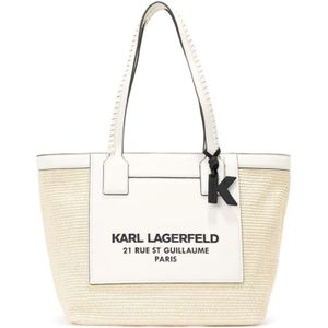 Karl Lagerfeld, Tassen, Dames, Beige, ONE Size, Katoen, Raffia Geweven Tote Tas