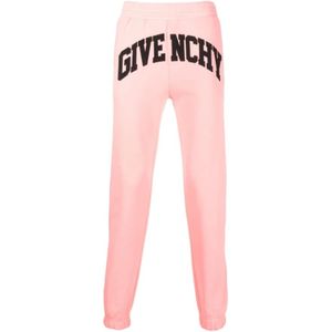 Givenchy, Broeken, Heren, Roze, M, Katoen, Koraalroze Logo-Geborduurde Track Pants