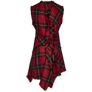 Alexander McQueen, Kleedjes, Dames, Rood, S, Wol, Rode Tartan Wol Mouwloze Jurk