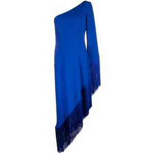 Taller Marmo, Blauwe Franje Asymmetrische Jurk Blauw, Dames, Maat:XS