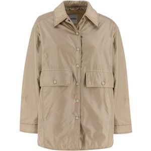 Aspesi, Jassen, Dames, Beige, L, Nylon, Nylon Gewatteerd Blouson Jack met Grote Zakken