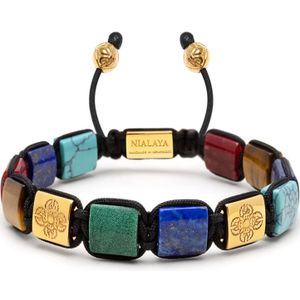 Nialaya, The Dorje Flatbead Collection - Blue Lapis, Green Jade, Brown Tiger Eye, Red Jade and Turquoise Veelkleurig, Heren, Maat:XL