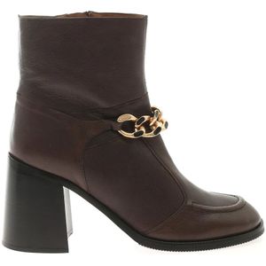 See by Chloé, Mahe Booties - Bruine Leren Enkellaarzen met Gouden Ketting Zwart, Dames, Maat:40 EU