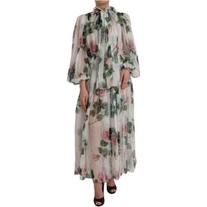 Dolce & Gabbana, Kleedjes, Dames, Veelkleurig, S, Zijden Bloemenprint Maxi Jurk