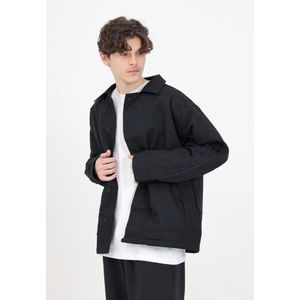 Adidas Originals, Jassen, Heren, Zwart, XL, Katoen, Zwarte jas met geribbelde kraag en knoopsluiting