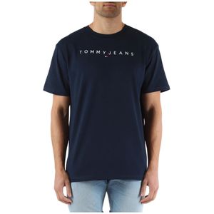 Tommy Jeans, Tops, Heren, Blauw, XL, Katoen, Geborduurd katoenen regular fit t-shirt