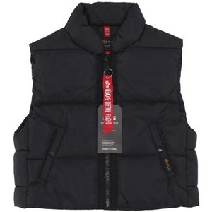 Alpha Industries, Zwarte Mouwloze Puffer Vest Cropped Zwart, Dames, Maat:M