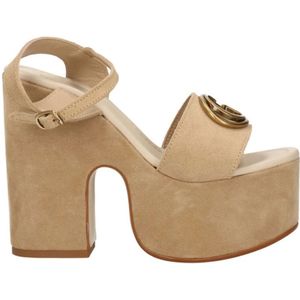 Guess, Schoenen, Dames, Beige, 36 EU, Beige Synthetische Sandalen voor Dames