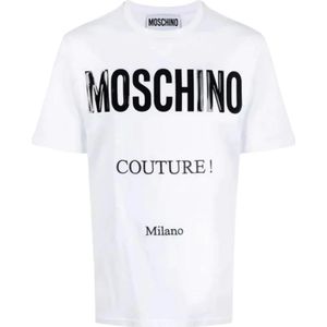 Moschino, Tops, Heren, Wit, M, Katoen, Wit Logo Ingelegd T-shirt