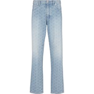 Balmain, Jeans, Heren, Blauw, W36, Denim, Monogrammed jacquard denim jeans
