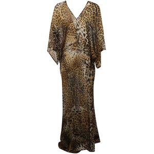 Roberto Cavalli, Luipaardprint Zijden Chiffon Jas Veelkleurig, Dames, Maat:XL