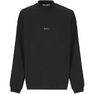 Msgm, Sweatshirts & Hoodies, Heren, Zwart, M, Katoen, Zwart Katoenen T-shirt Hoge Hals Lange Mouwen