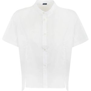 Fay, Blouses & Shirts, Dames, Wit, L, Katoen, Witte Katoenen Overhemd Korte Mouw Knoopsluiting