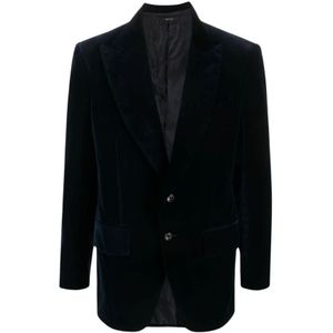 Tom Ford, Jassen, Heren, Blauw, M, Katoen, Midnight Blue Velvet Blazer Jacket