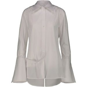Courrèges, Modulaire Poplin Shirt met Wijd Uitlopende Manchetten Wit, Dames, Maat:S