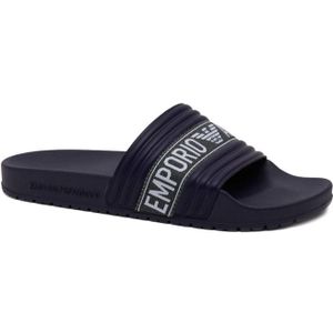 Emporio Armani, Schoenen, Heren, Blauw, 41 EU, Blauwe platte PVC Flip-flops