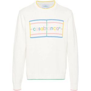 Casablanca, Truien, Heren, Wit, M, Katoen, Chenille Logo Patch Sweater