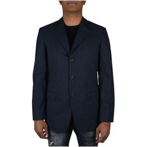 Prada, Marineblauwe Katoenen Gestreepte Blazer Blauw, Heren, Maat:M