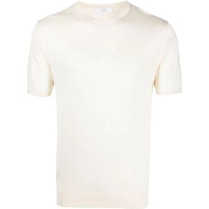 Mauro Ottaviani, Zijden Ronde Hals T-Shirt Beige, Heren, Maat:L