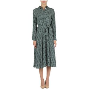 Emme DI Marella, Kleedjes, Dames, Groen, M, Midi Viscose Jurk met Klassieke Kraag