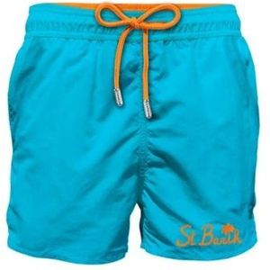 MC2 Saint Barth, Badkleding, Heren, Blauw, M, Comfort Boxershorts Palm Print Blauw/Oranje