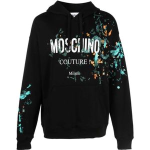 Moschino, Biologisch Katoenen Sweatshirt met Schilderachtige Print Zwart, Heren, Maat:M