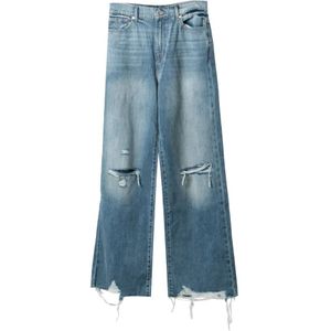 7 For All Mankind, Distressed Wideleg Jeans Blauw, Dames, Maat:L