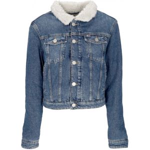 Tommy Hilfiger, Jassen, Dames, Blauw, S, Denim, Slim Teddy Flag Denim Jacket