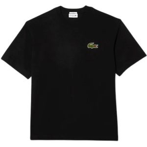 Lacoste, Tops, Heren, Zwart, S, Zwarte Krokodil Oversized Tee