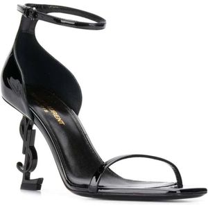 Saint Laurent, Schoenen, Dames, Zwart, 37 1/2 EU, Leer, Opyum Sandalen In Patent Leather With A Black Heel