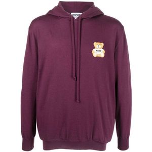 Moschino, Mulberry Teddy-Bear Wollen Hoodie voor Heren Rood, Heren, Maat:2XL