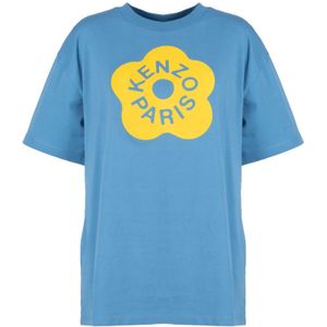 Kenzo, Tops, Dames, Blauw, L, Katoen, Blauwe Boke Flower Oversize T-Shirt