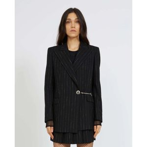 John Richmond, Jassen, Dames, Zwart, L, Wol, Gestreepte single-breasted blazer