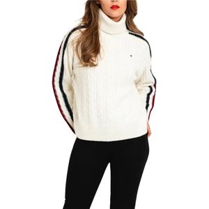 Tommy Hilfiger, Sweatshirts & Hoodies, Dames, Wit, M, Wol, Gestreepte Mouw Dames Coltrui