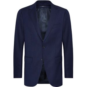 Boggi Milano, Blauwe Micro Textuur Wollen Jas Blauw, Heren, Maat:3XL