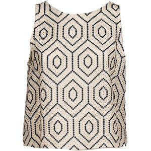 Iblues, Wit Beige Zwart Kant Top Beige, Dames, Maat:M