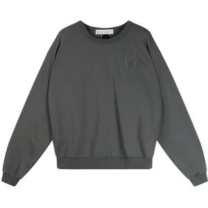 10Days, Oversized Grijze Sweater met Tape Detail Grijs, Dames, Maat:S