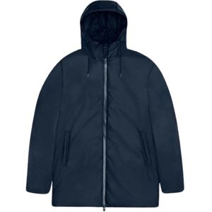 Rains, Jassen, Heren, Blauw, XL, Polyester, Waterdichte Lange Jas met Verstelbare Capuchon