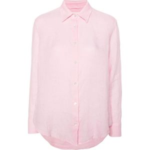 MC2 Saint Barth, Blouses & Shirts, Dames, Roze, L, Linnen, Roze Linnen Klassieke Overhemd