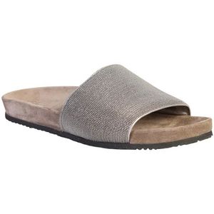 Brunello Cucinelli, Schoenen, Dames, Grijs, 38 EU, Leer, Grijze Leren Sandalen Open Teen Instapper