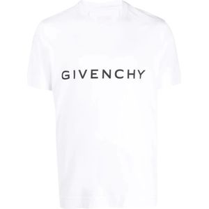 Givenchy, Tops, Heren, Wit, M, Katoen, Logo Print Katoenen T-Shirt