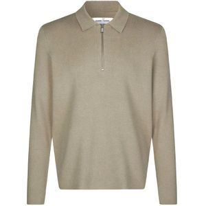 Samsøe Samsøe, Tops, Heren, Beige, 2Xl, Klassieke Polo Zip Sweater Eco-Vriendelijke Viscose