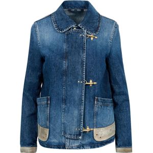 Fay, Denim Kraag Jas Lange Mouwen Zakken Blauw, Dames, Maat:XS