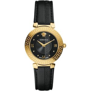 Versace, Accessoires, Dames, Zwart, ONE Size, Daphnis Zwitsers Horloge Zwart Goud