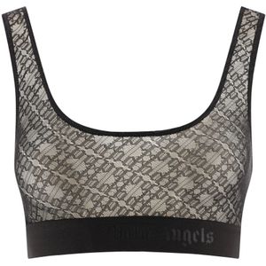 Palm Angels, Lace Classic Logo Bralette Zwart, Dames, Maat:XS