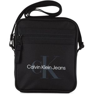 Calvin Klein Jeans, Tassen, Heren, Zwart, ONE Size, Polyester, Canvas Schoudertas met Logoprint