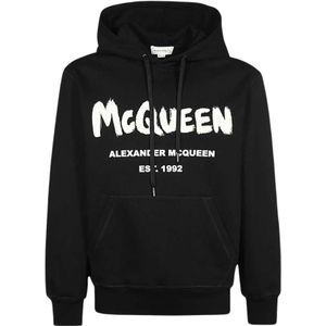 Alexander McQueen, Sweatshirts & Hoodies, Heren, Zwart, XL, Katoen, Maxi Print Katoenen Hoodie