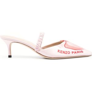 Kenzo, Schoenen, Dames, Roze, 38 EU, Satijn, Roze Satijnen Muiltjes met Logo Print