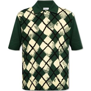 Burberry, Tops, Heren, Groen, XL, Katoen, Geruite polo shirt